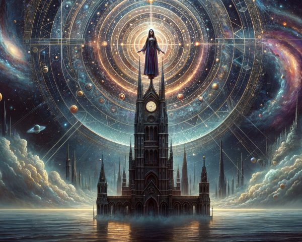 Majestic Dark Tower Surrounded by Cosmic Elements