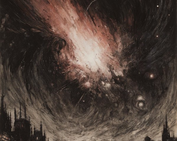 Dramatic Cosmic Scene with Galaxies and Mountains