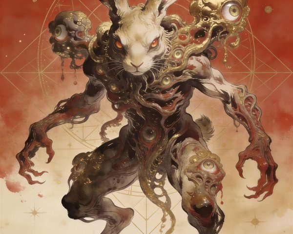 Dark Fantasy Illustration of a Monstrous Rabbit Creature