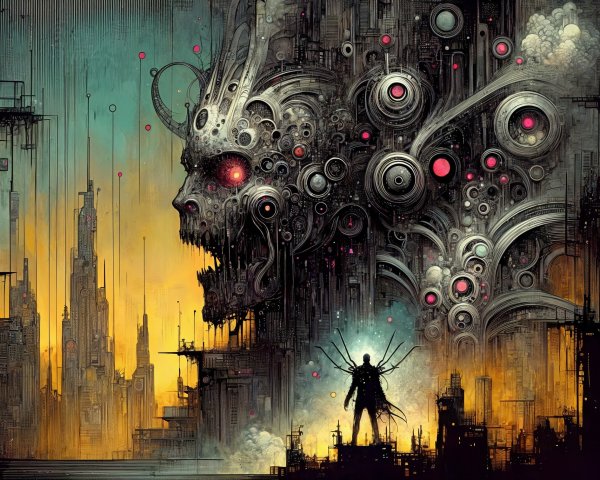 Surreal Landscape with Colossal Mechanical Skull