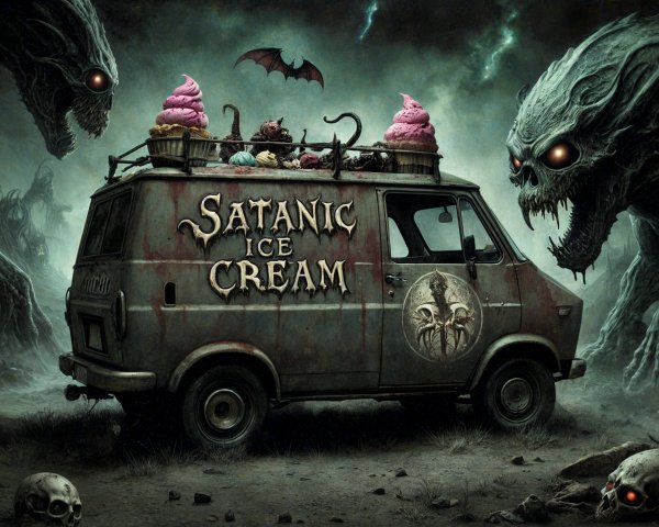 Eerie Ice Cream Van Surrounded by Shadowy Figures
