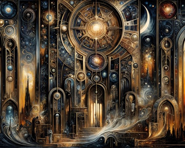 Cosmic Scene with Galaxies and Celestial Patterns
