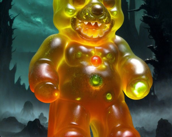 Giant Translucent Gummy Bear in Dark Environment