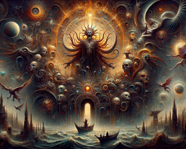 Surreal Cosmic Landscape with Mythical Creatures