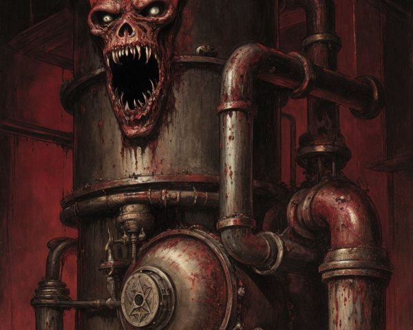 Menacing Industrial Structure with Grotesque Skull Design