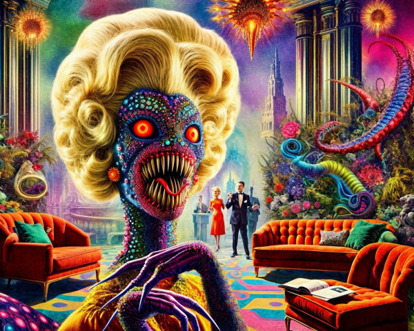 Vibrant Surreal Creature in Fantastical Setting