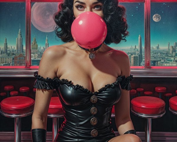 Stylish Woman in Retro Diner with Vintage Aesthetic