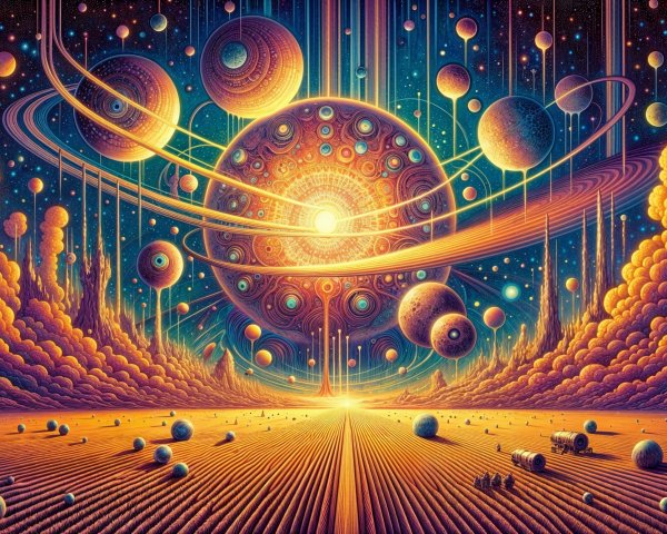 Vibrant Cosmic Landscape with Colorful Celestial Bodies