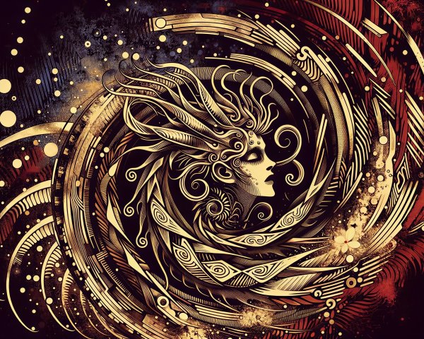 Detailed Digital Illustration of Woman's Profile with Patterns