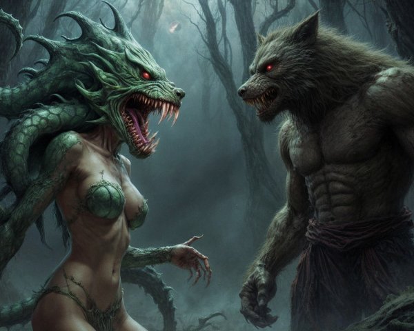 Sinister Encounter in a Dark Misty Forest