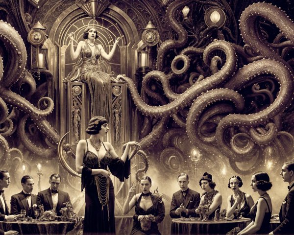 1920s Glamorous Gathering with Surreal Elements