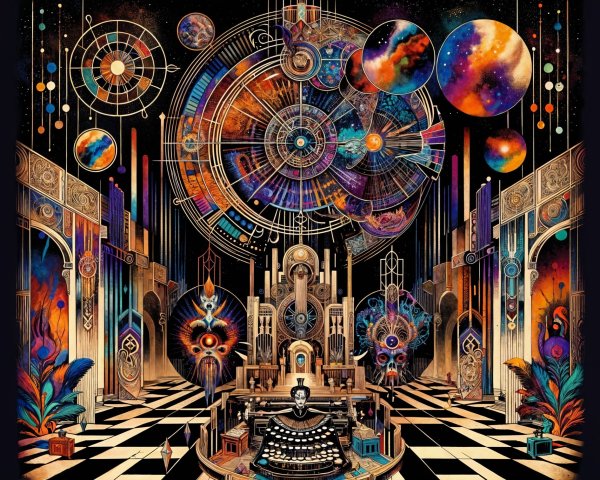 Cosmic Scene with Celestial Clock and Vibrant Planets