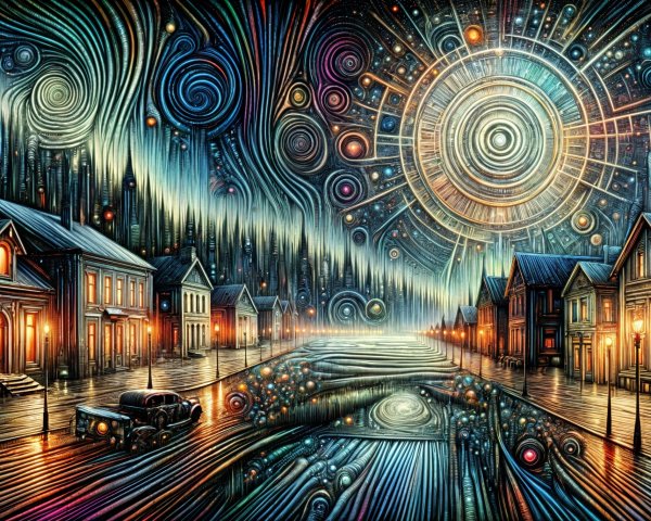 Surreal Vibrant Landscape with Charming Illuminated Town
