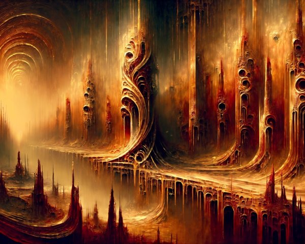 Surreal Landscape with Organic and Mechanical Structures
