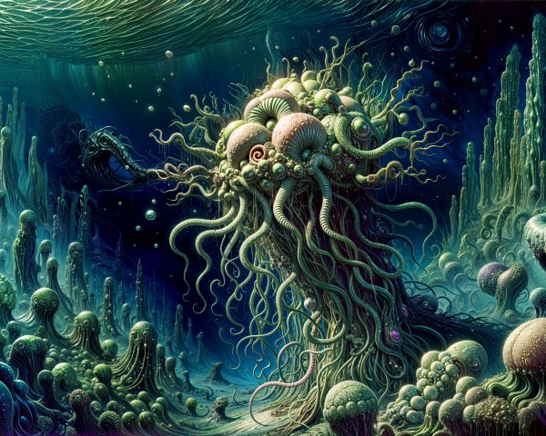 Bioluminescent Underwater Landscape with Unique Organisms