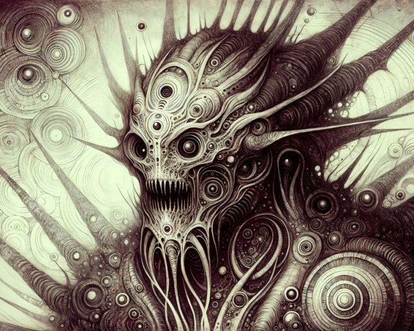 Surreal Creature with Intricate Patterns and Monochrome Palette