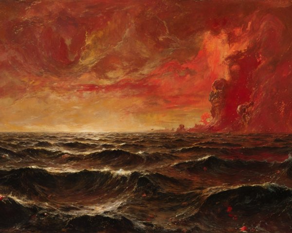 Dramatic Seascape at Sunset with Fiery Colors