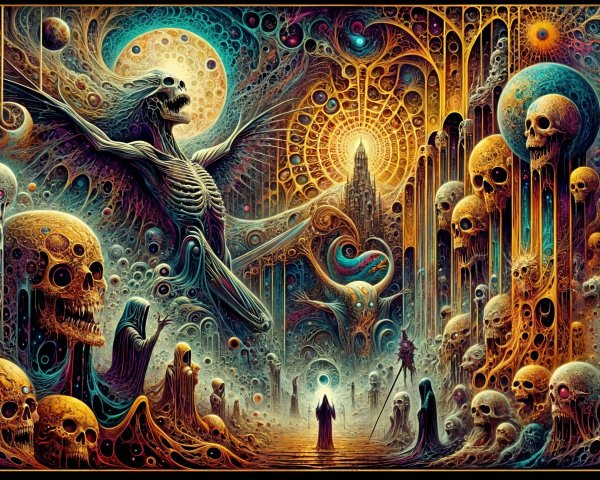 Surreal Landscape with Vibrant Colors and Ethereal Beings