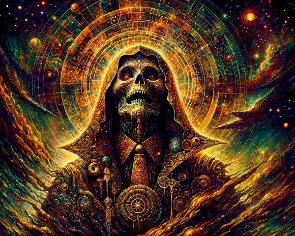 Surreal Cosmic Figure with Intricate Patterns and Colors