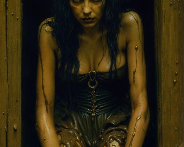 Dark Ethereal Figure in Shadowy Doorway Description