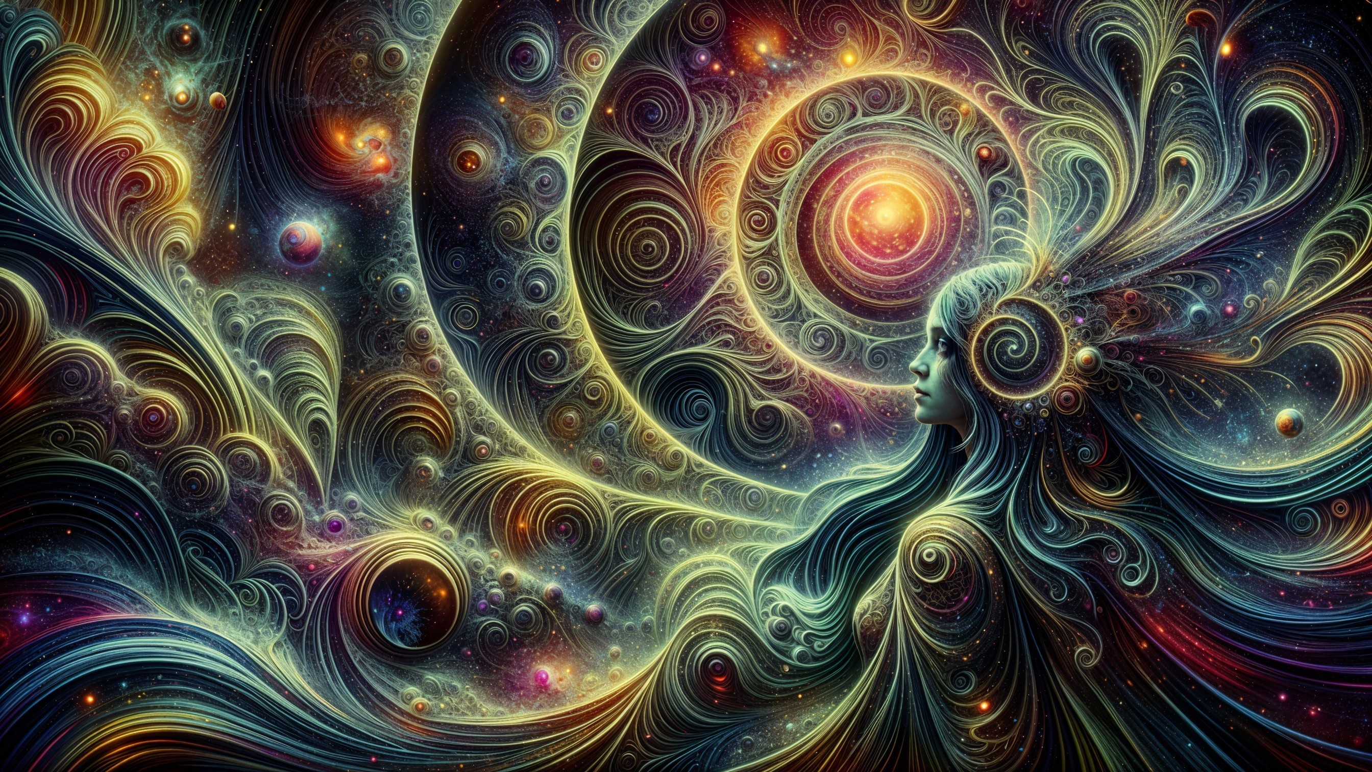 Cosmic Scene with Silhouette and Celestial Elements