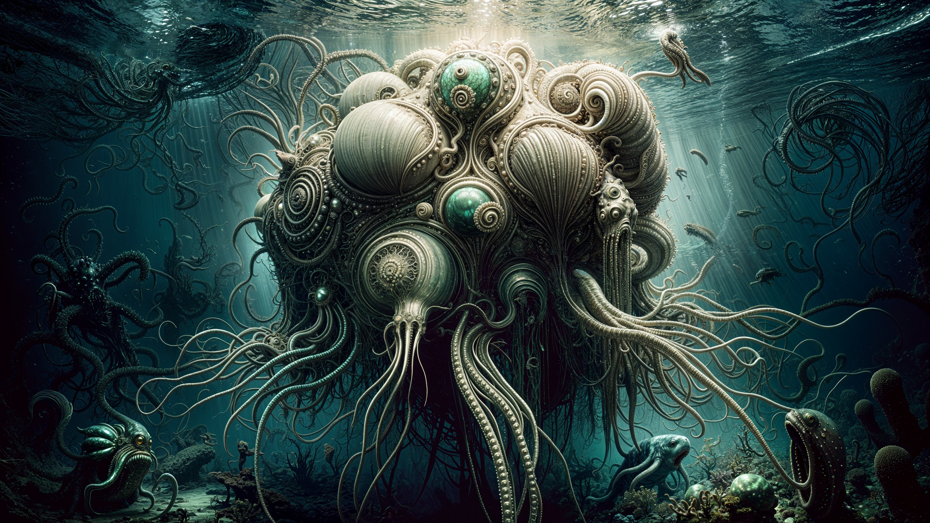 Surreal Underwater Scene with Bioluminescent Creature