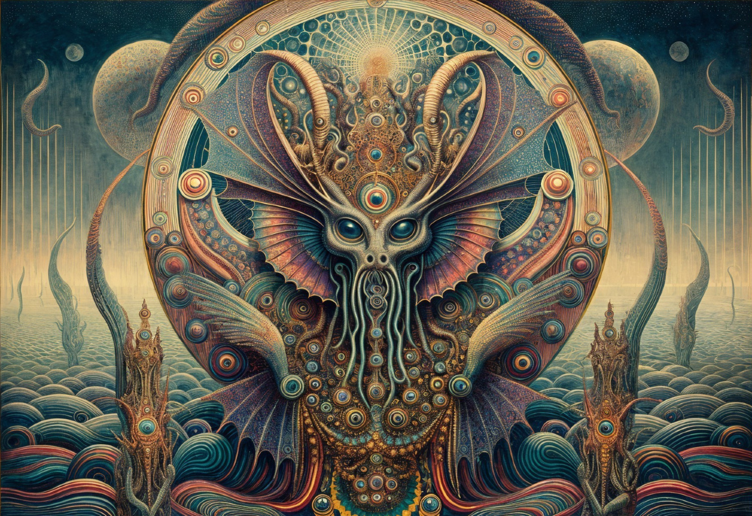 Surreal Artwork of Otherworldly Creature and Cosmic Elements