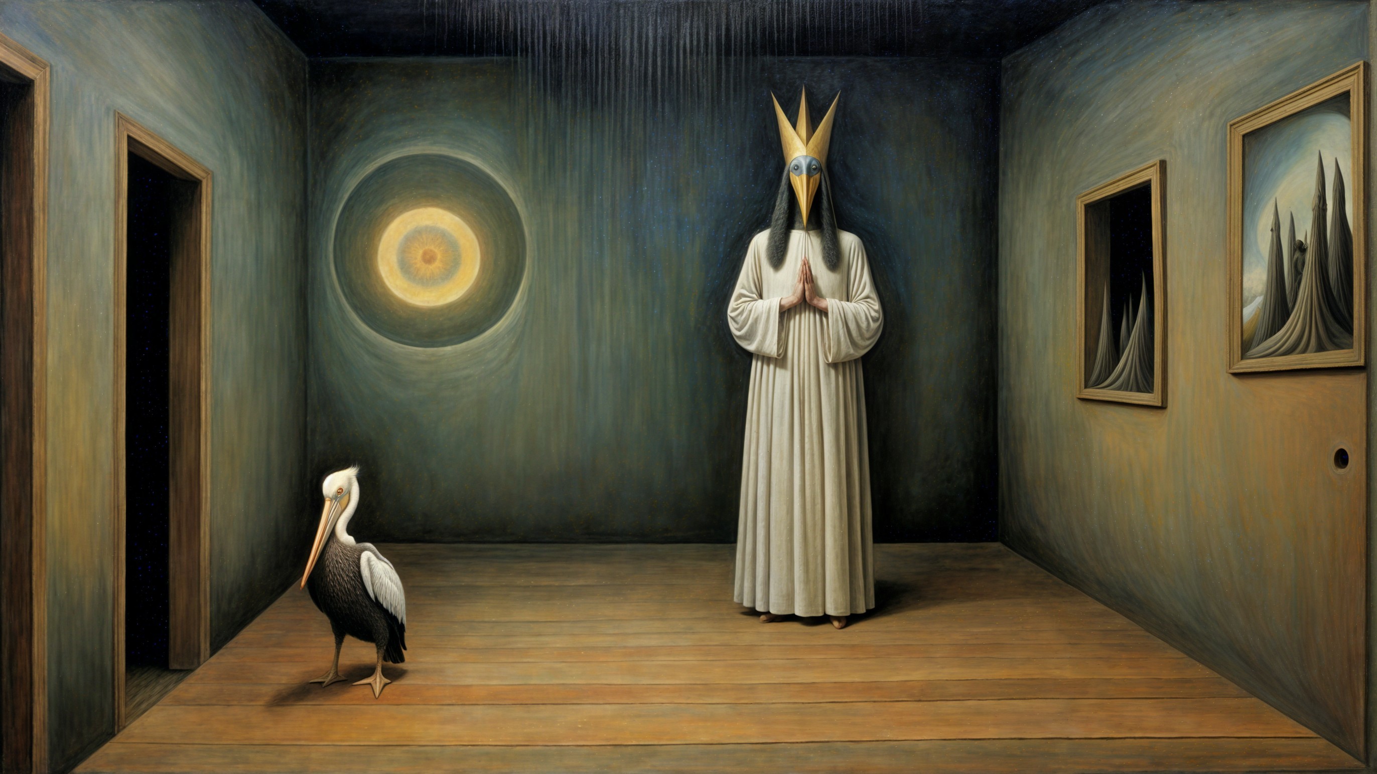 Surreal Scene with Figure in Robe and Ethereal Light