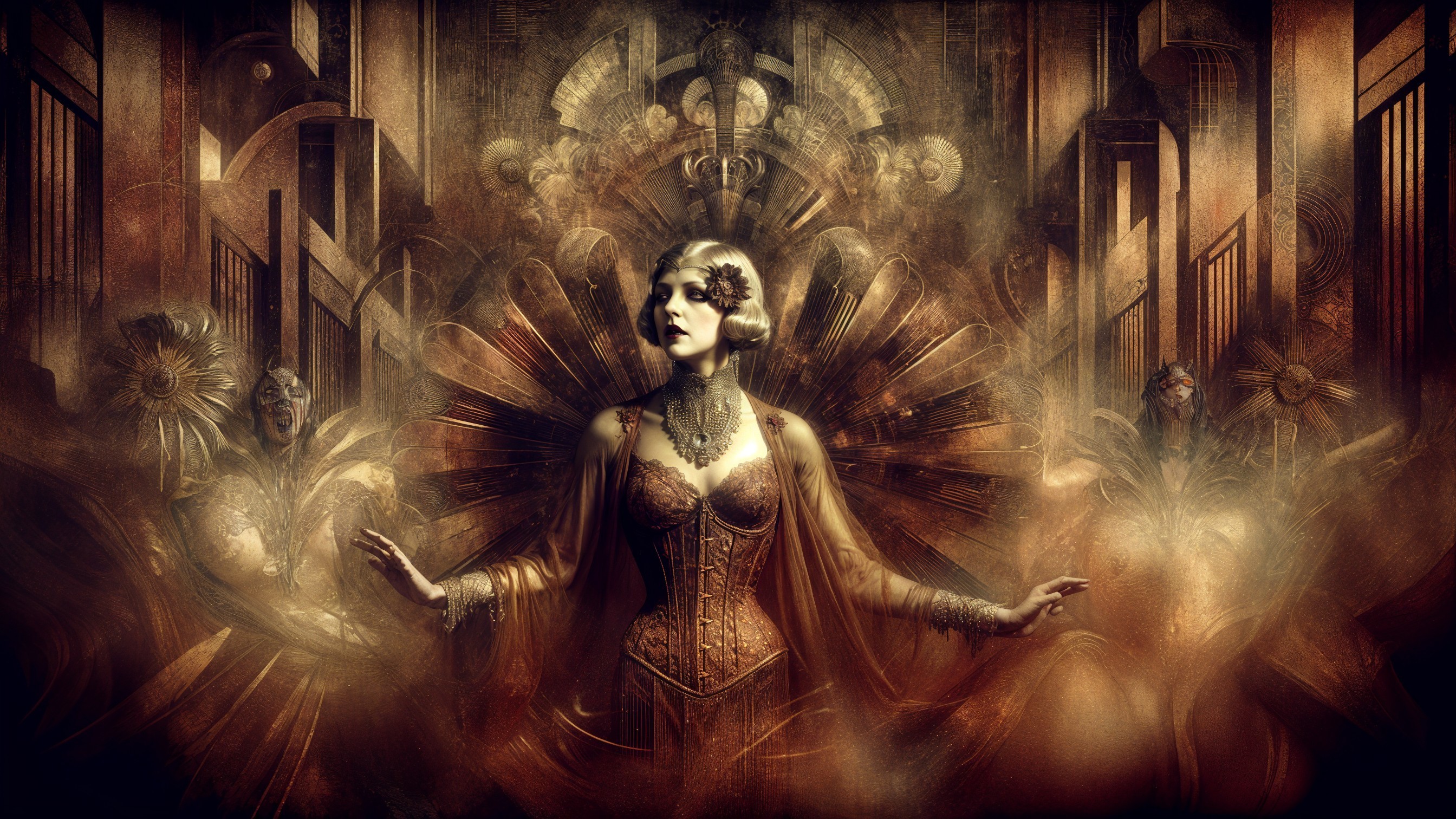 Glamorous Figure in Vintage Attire with Art Deco Elements