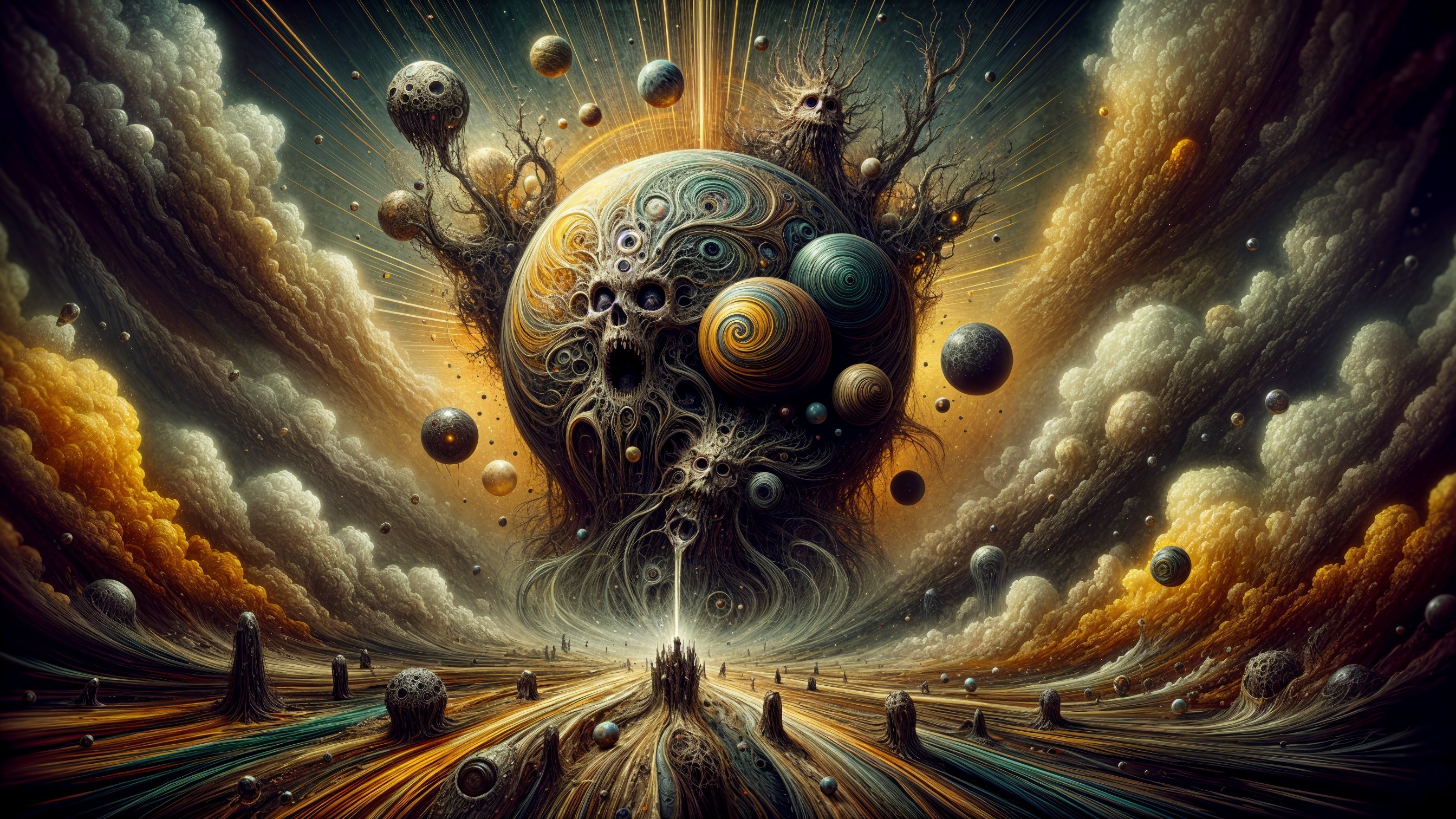 Surreal Cosmic Landscape with Planets and Structures
