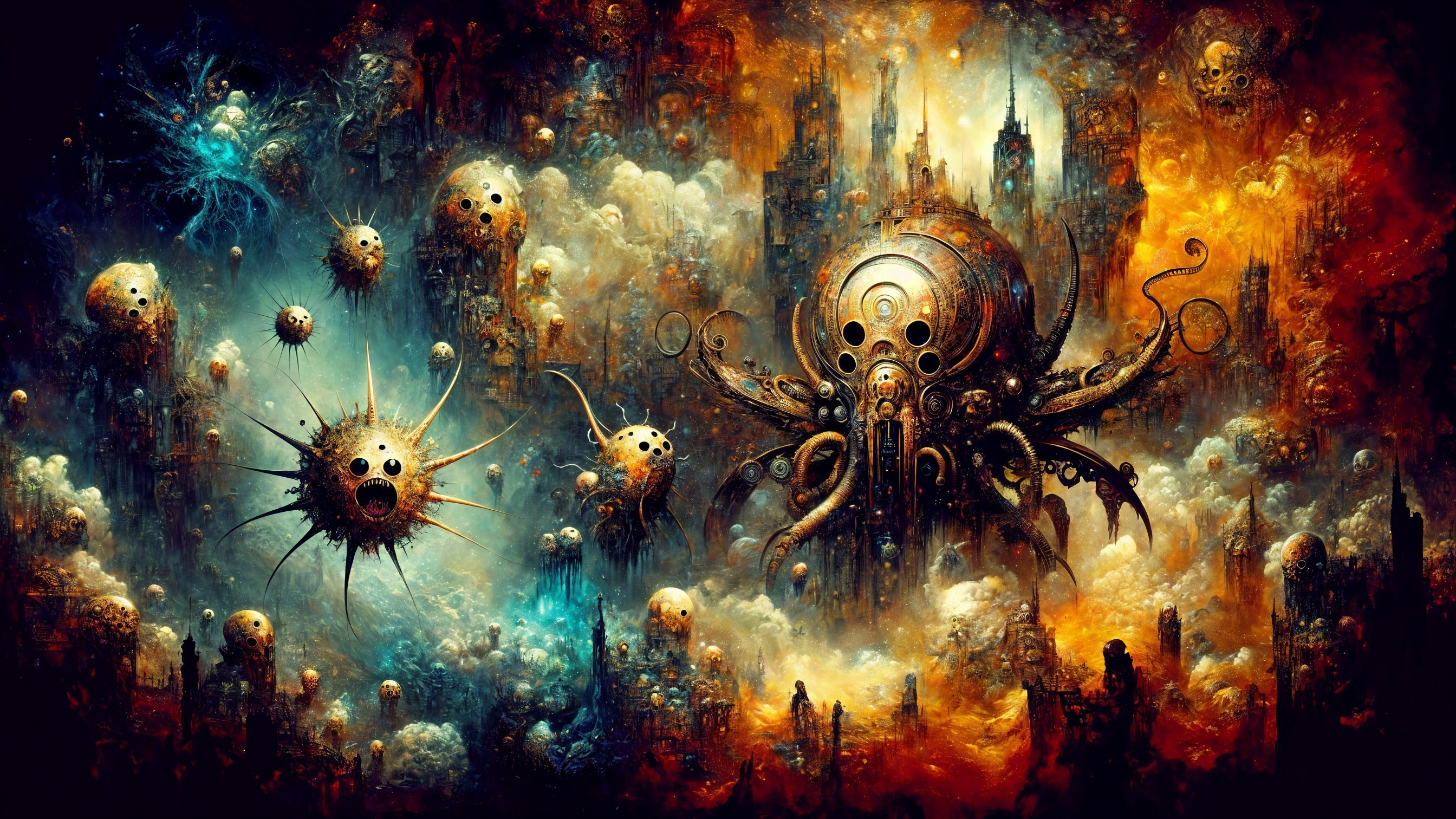 Surreal Cosmic Scene with Fantastical Creatures