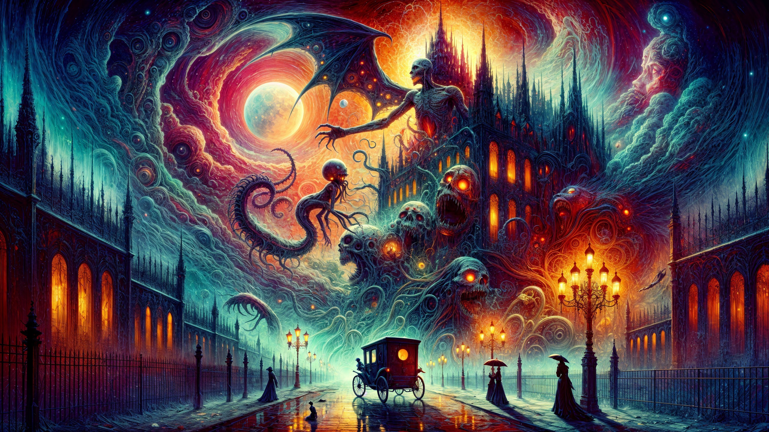 Haunted Street in Surreal Dark Fantasy Landscape