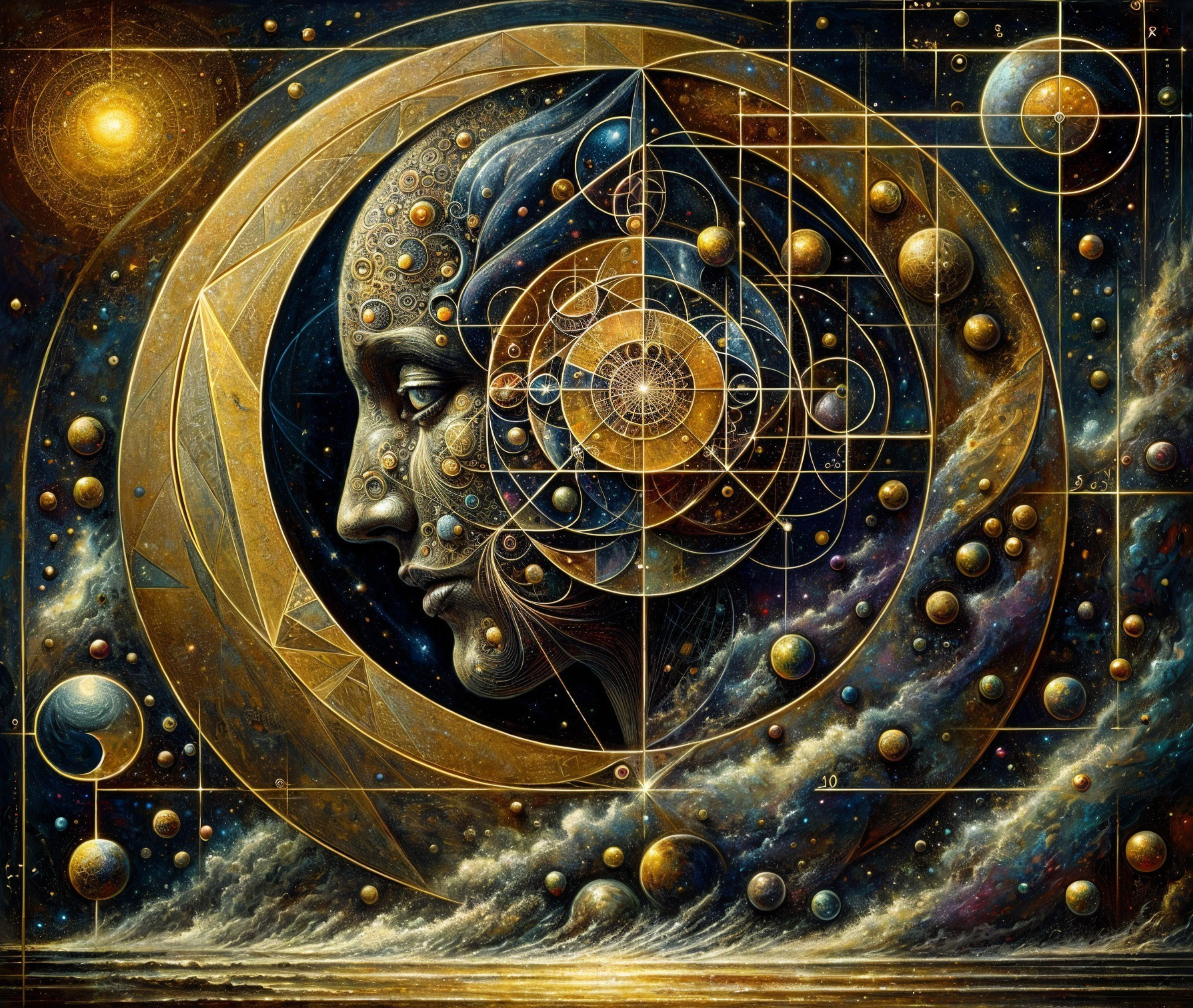 Surreal Cosmic Landscape with Human Profile Elements