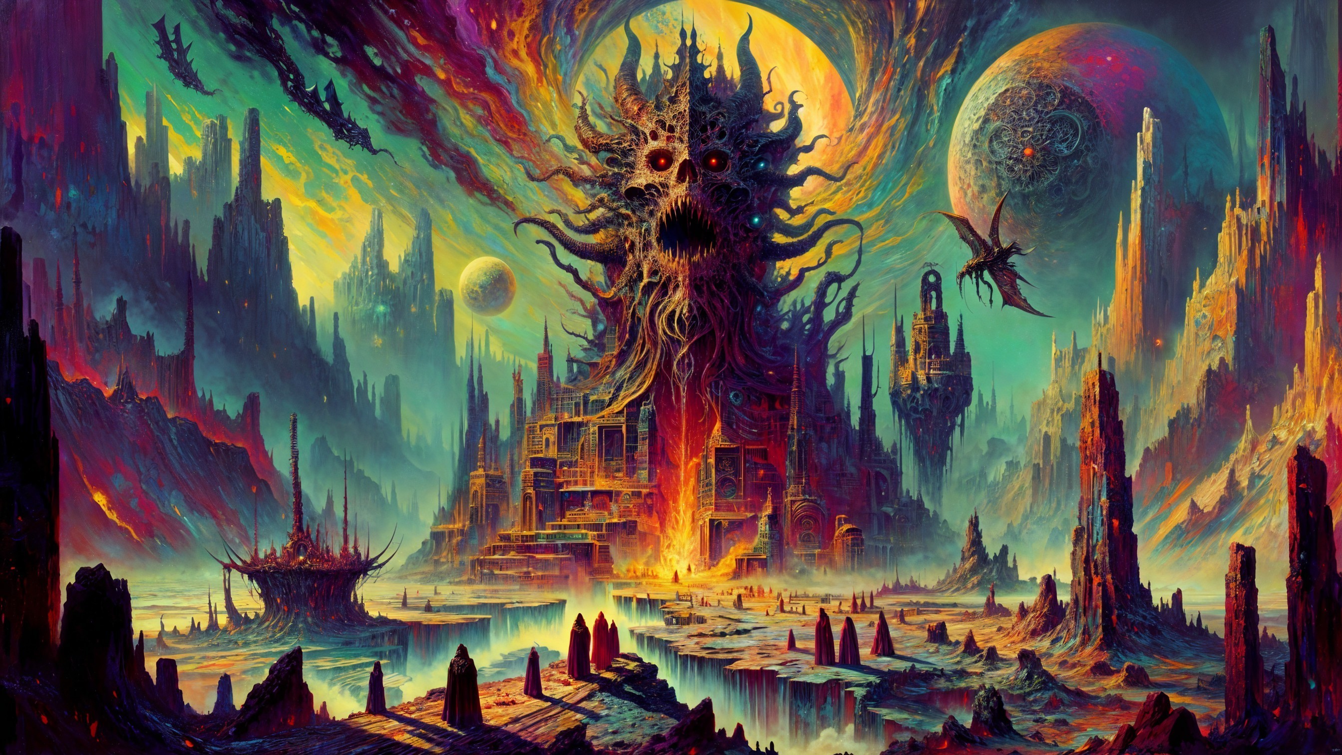 Colossal Creature in a Surreal Fantastical Landscape