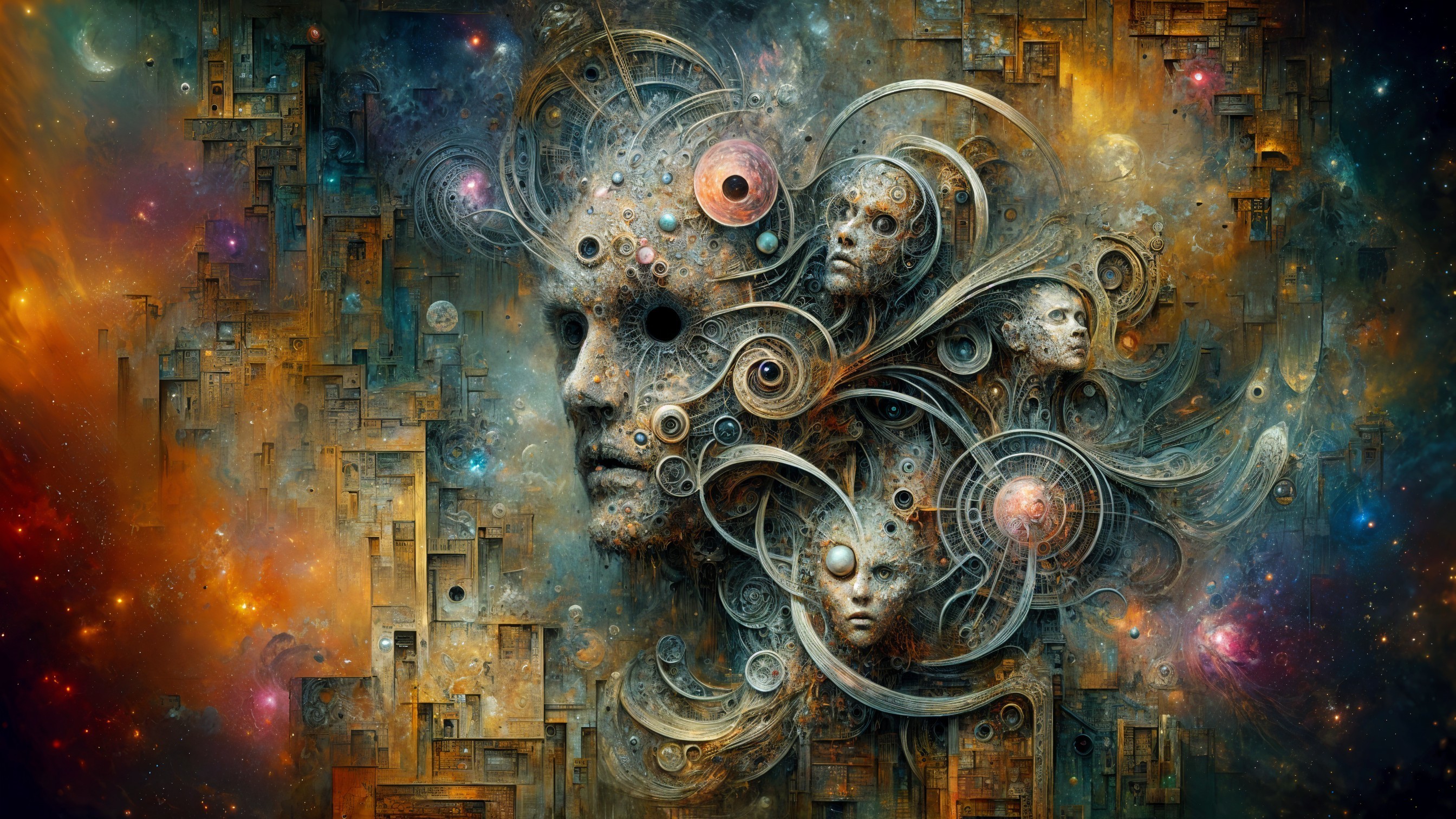 Surreal Composition of Faces and Mechanical Patterns