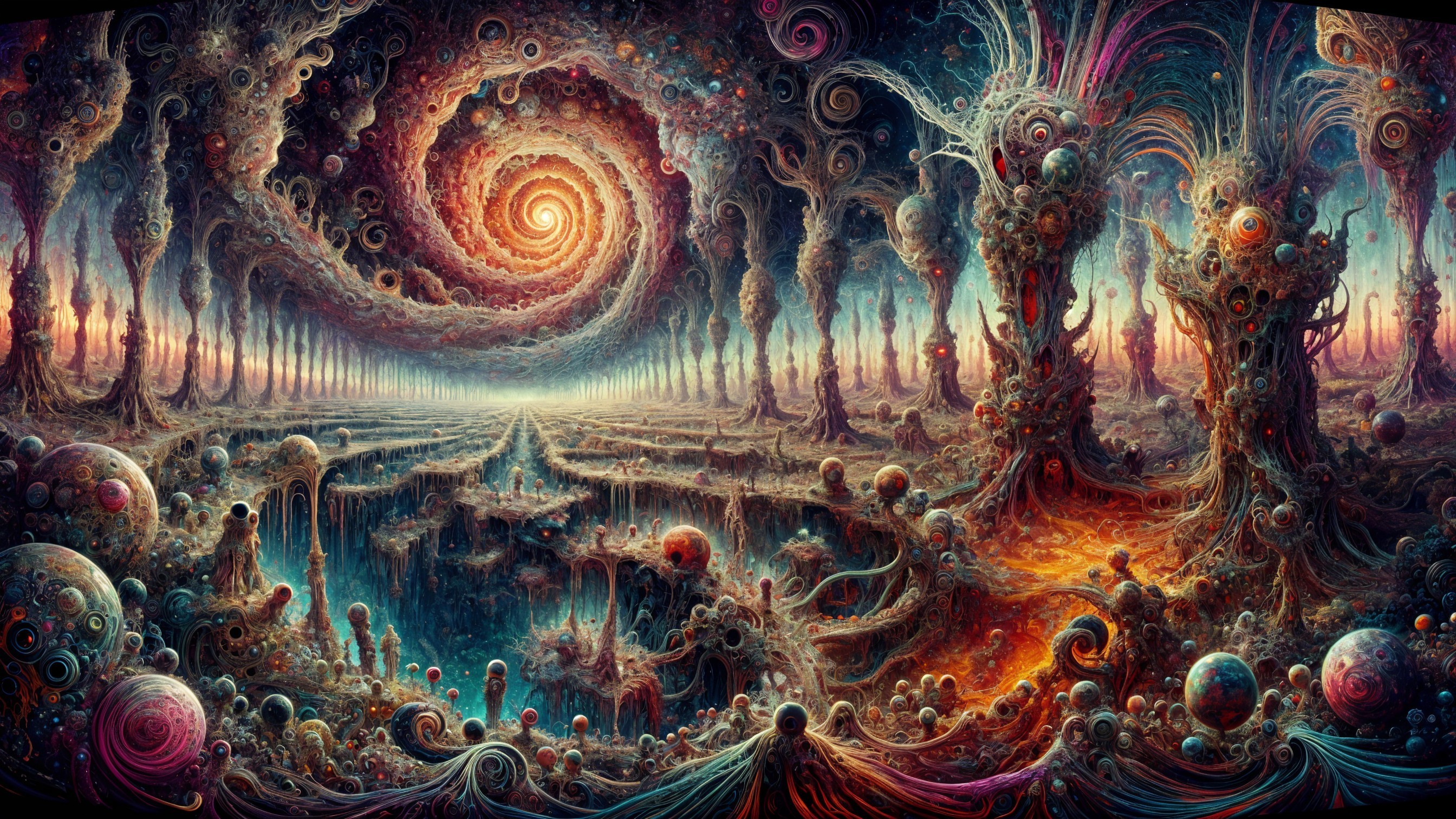 Cosmic Landscape with Swirling Galaxy and Colors