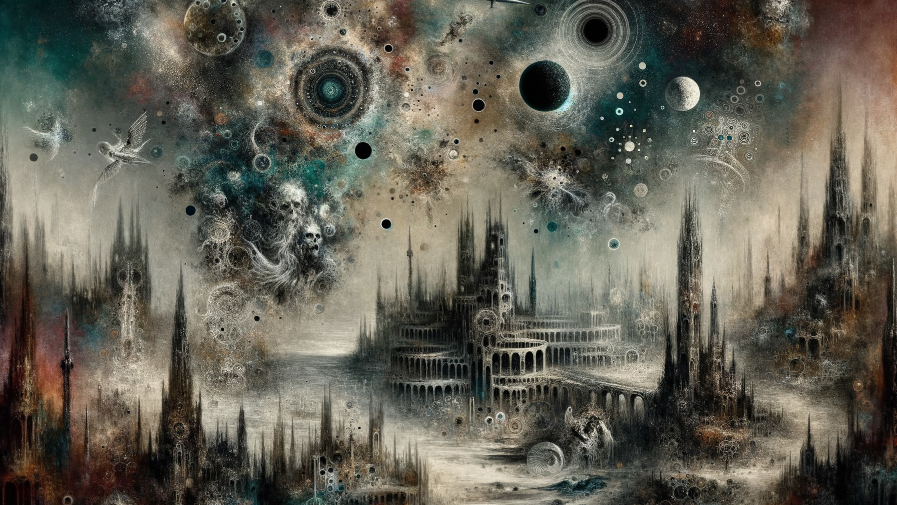 Surreal Cosmic Landscape with Ethereal Castles and Spires