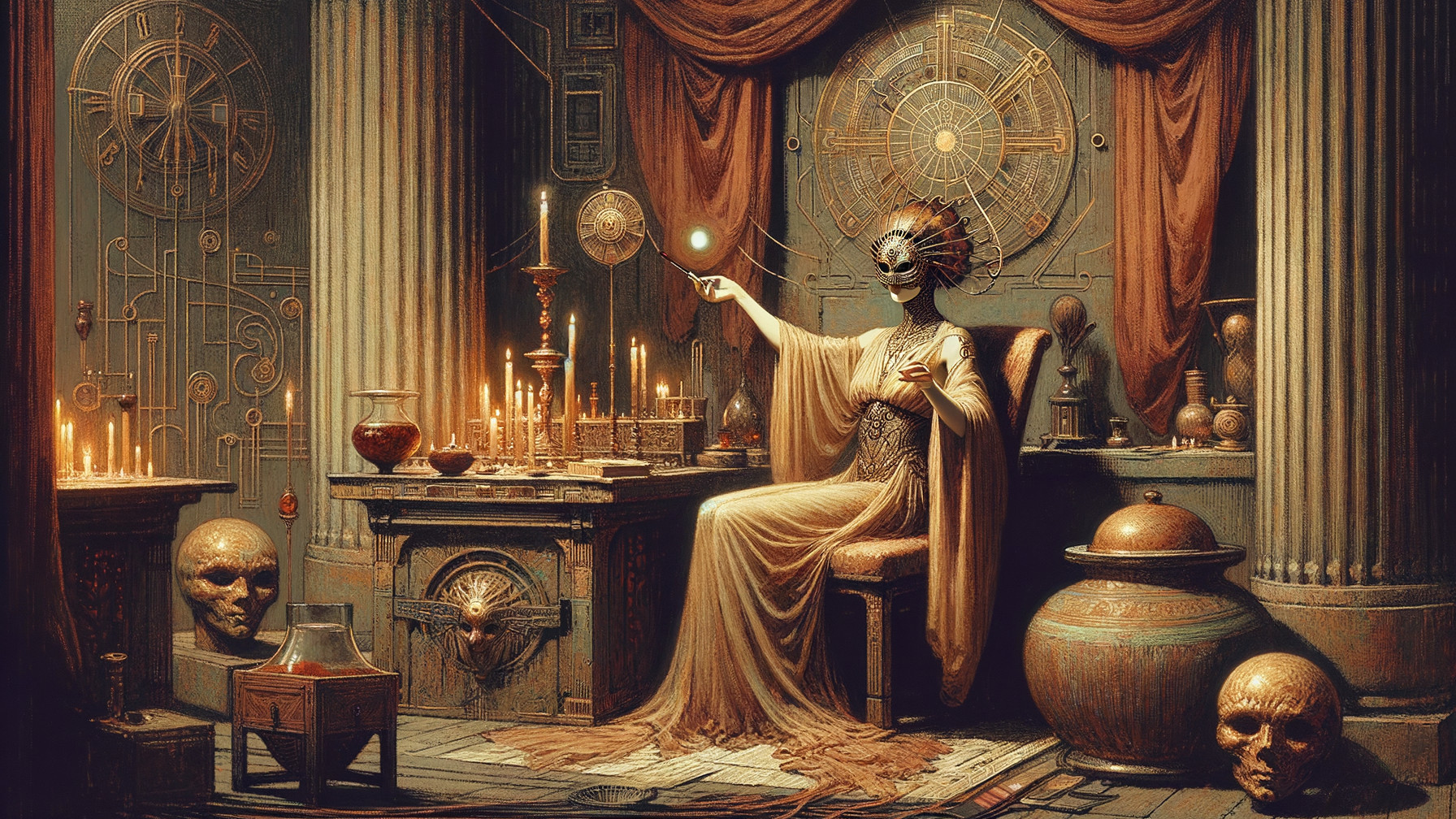 Ornate chamber with glowing orb and ancient artifacts