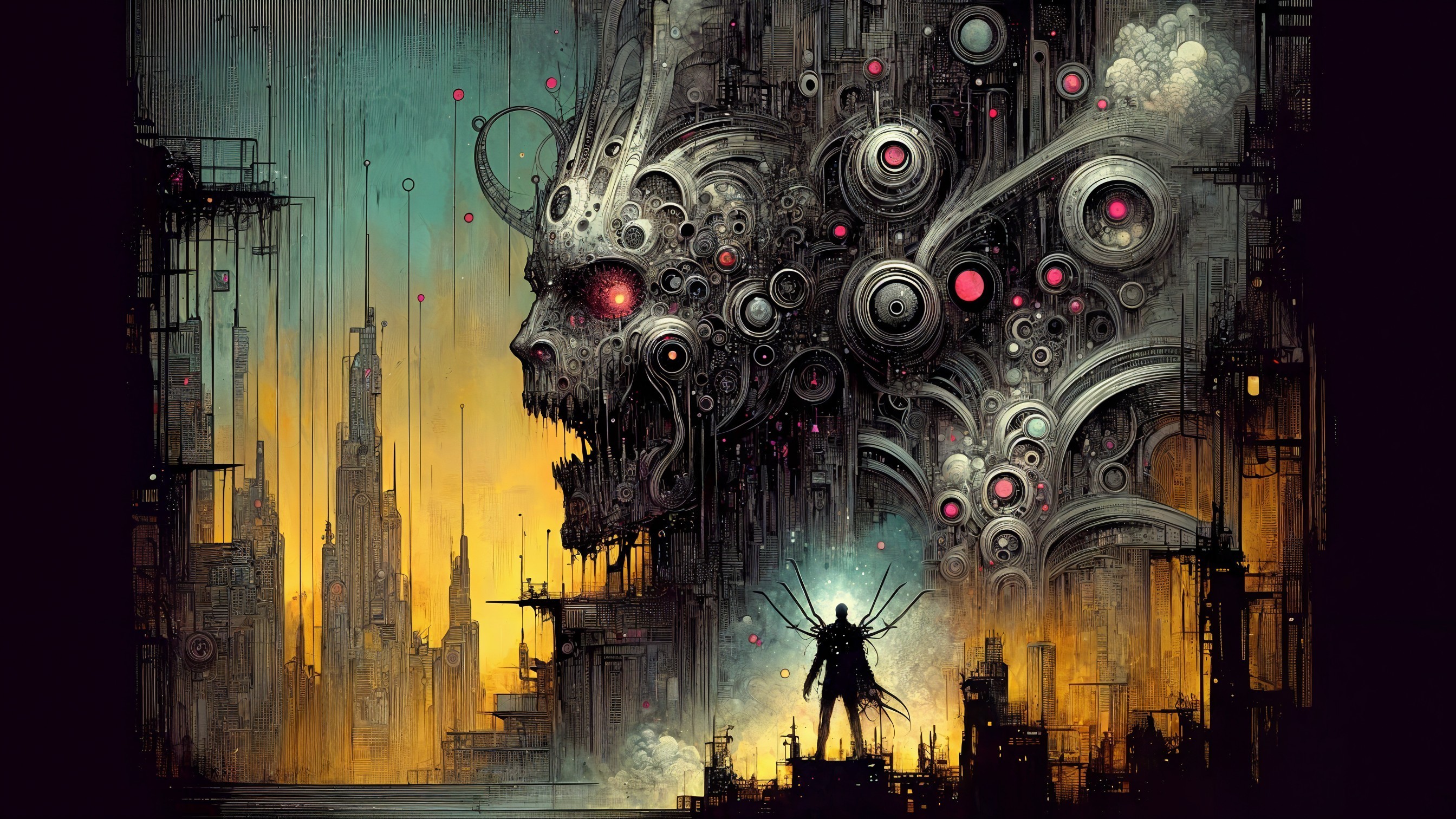 Surreal Landscape with Colossal Mechanical Skull
