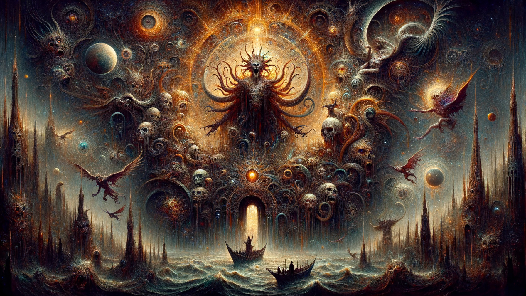 Surreal Cosmic Landscape with Mythical Creatures