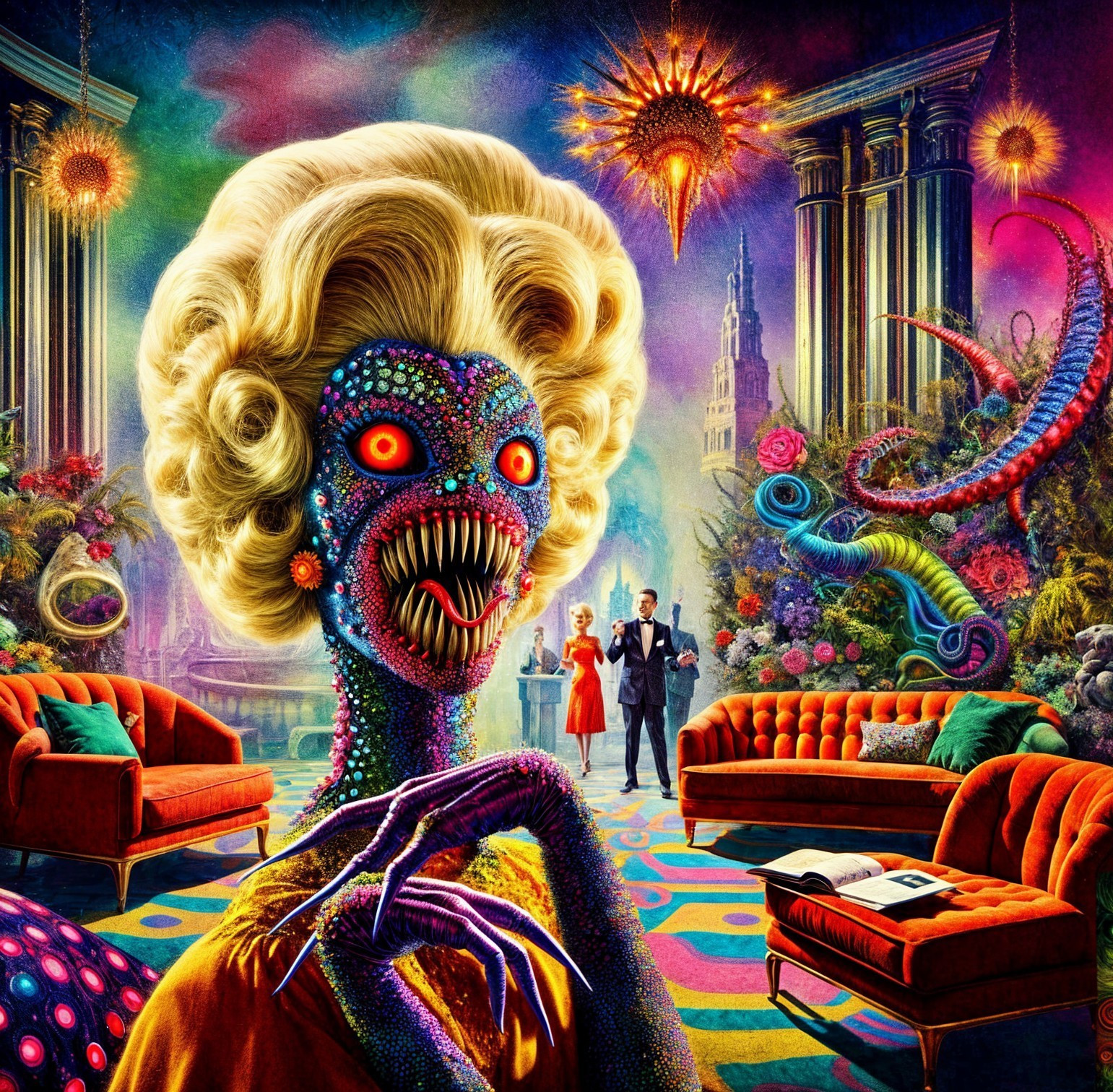 Vibrant Surreal Creature in Fantastical Setting