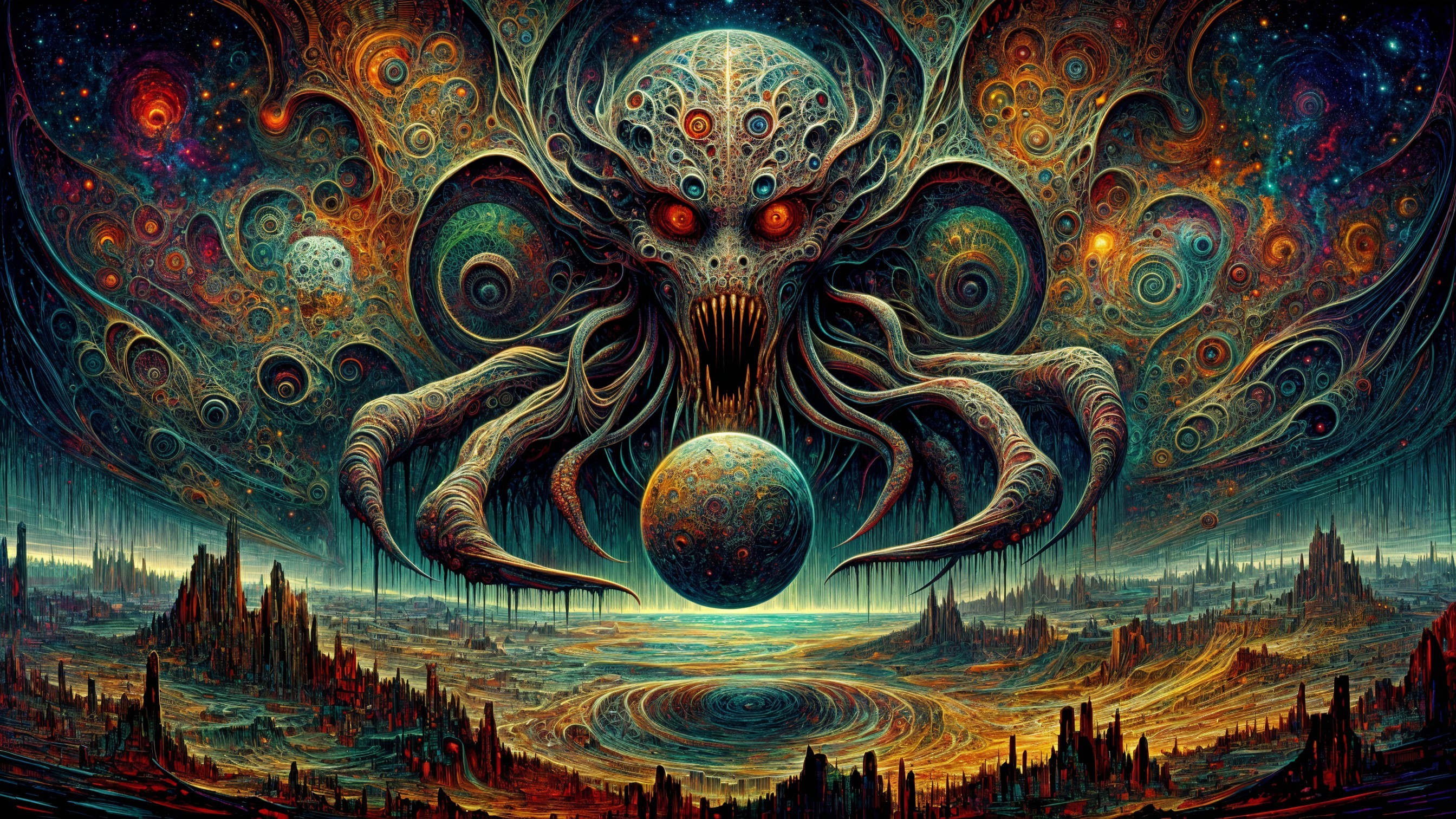 Colossal Otherworldly Creature in Surreal Landscape