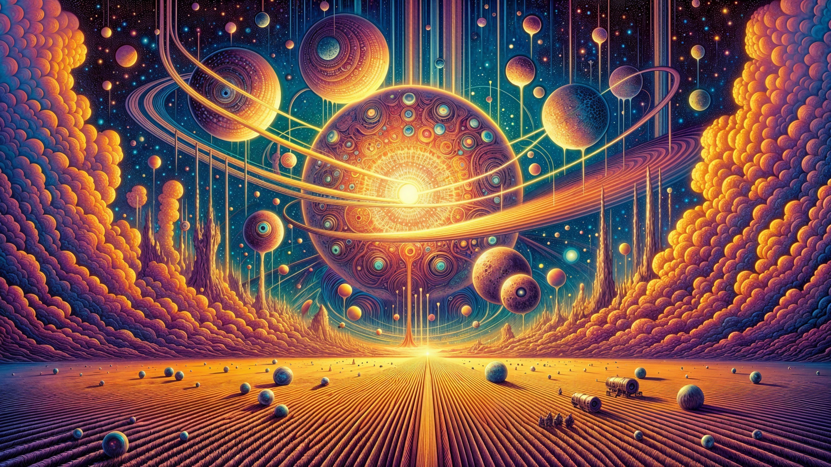 Vibrant Cosmic Landscape with Colorful Celestial Bodies