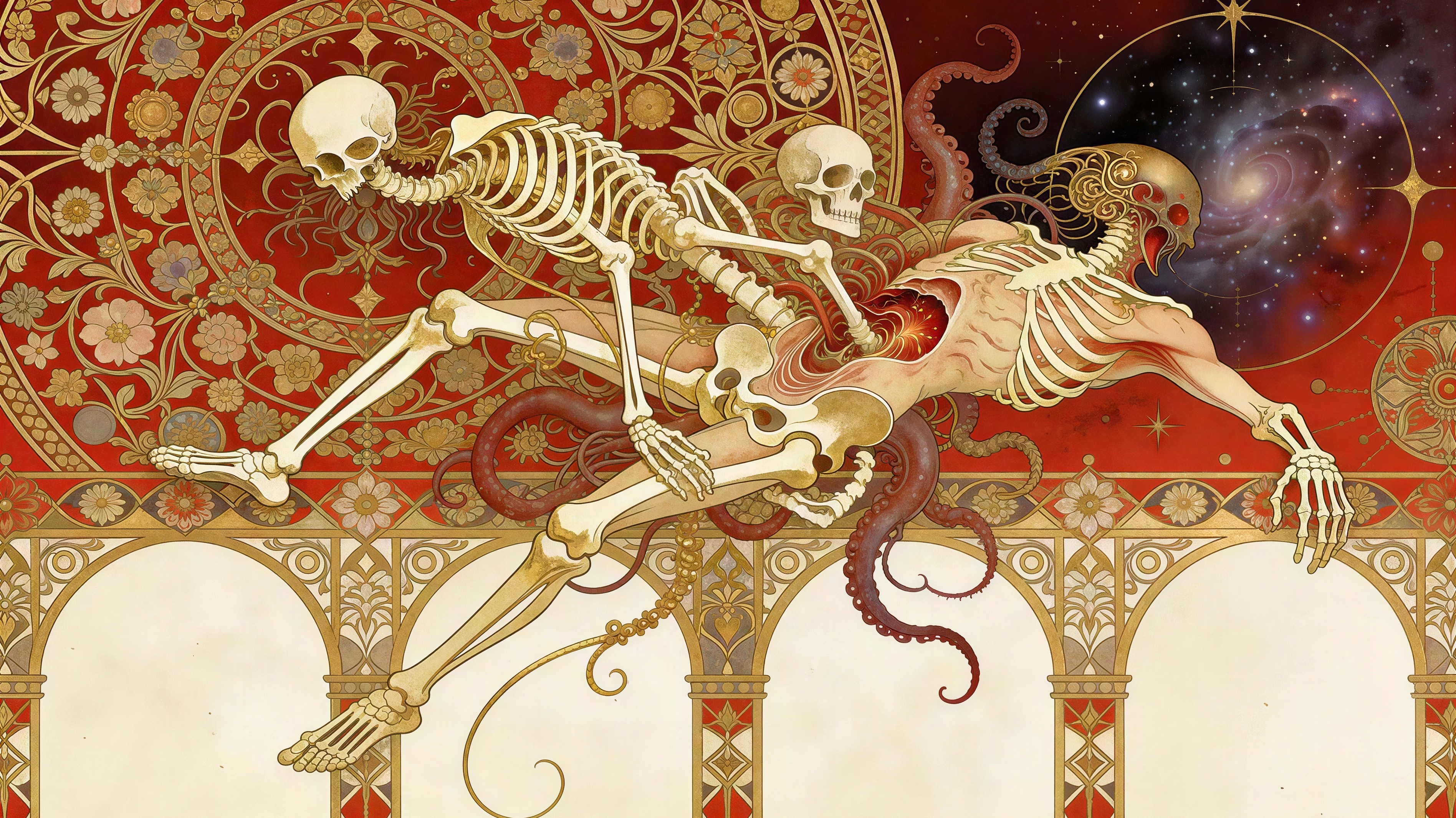 Intertwined Skeletons and Semi-Fleshed Figure in Dance