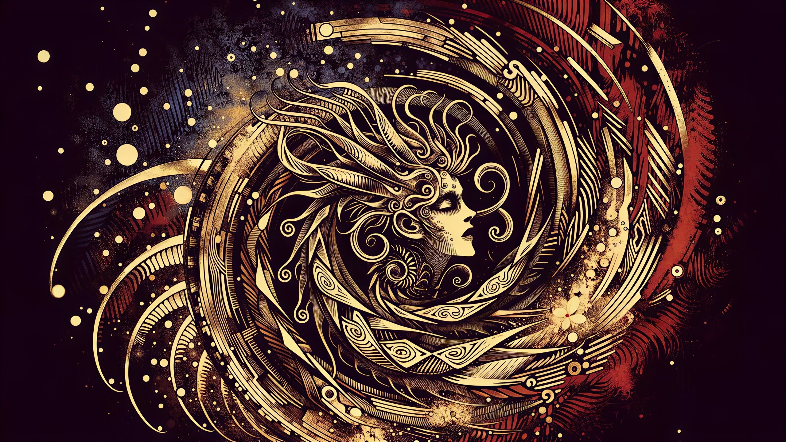 Detailed Digital Illustration of Woman's Profile with Patterns