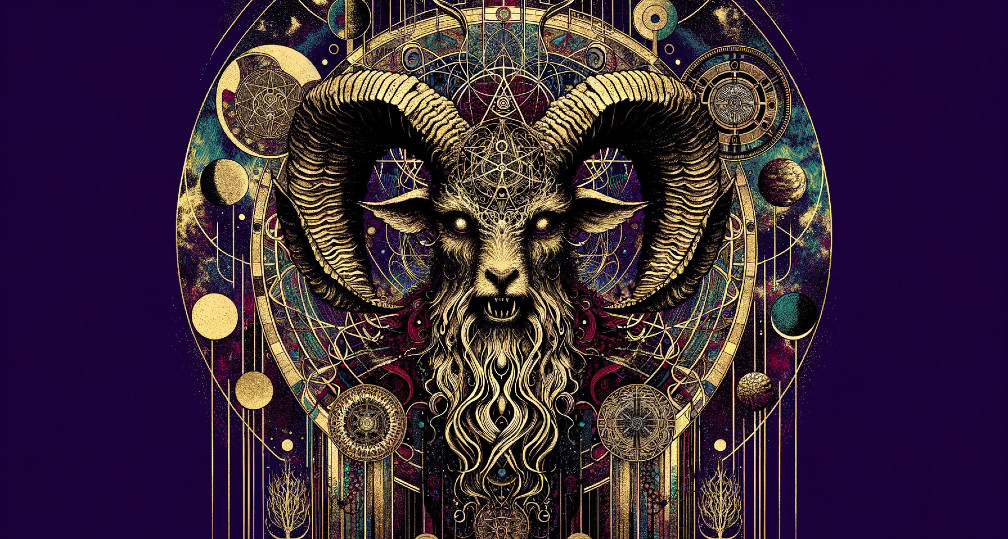 Ornate Ram's Head with Asterism and Occult Themes