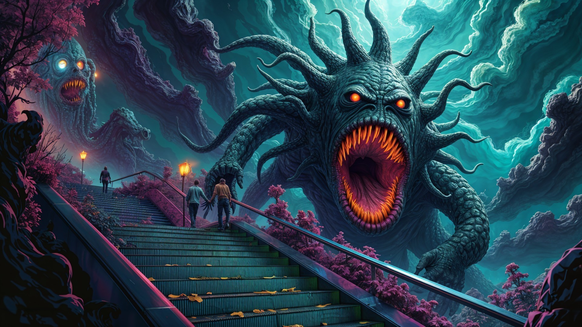 Surreal Dark Fantasy Scene with Monstrous Creature