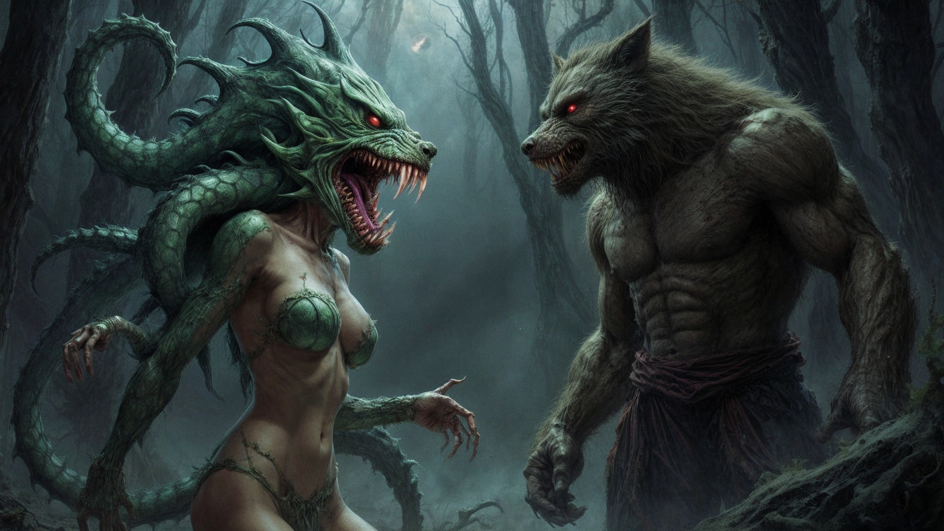 Sinister Encounter in a Dark Misty Forest