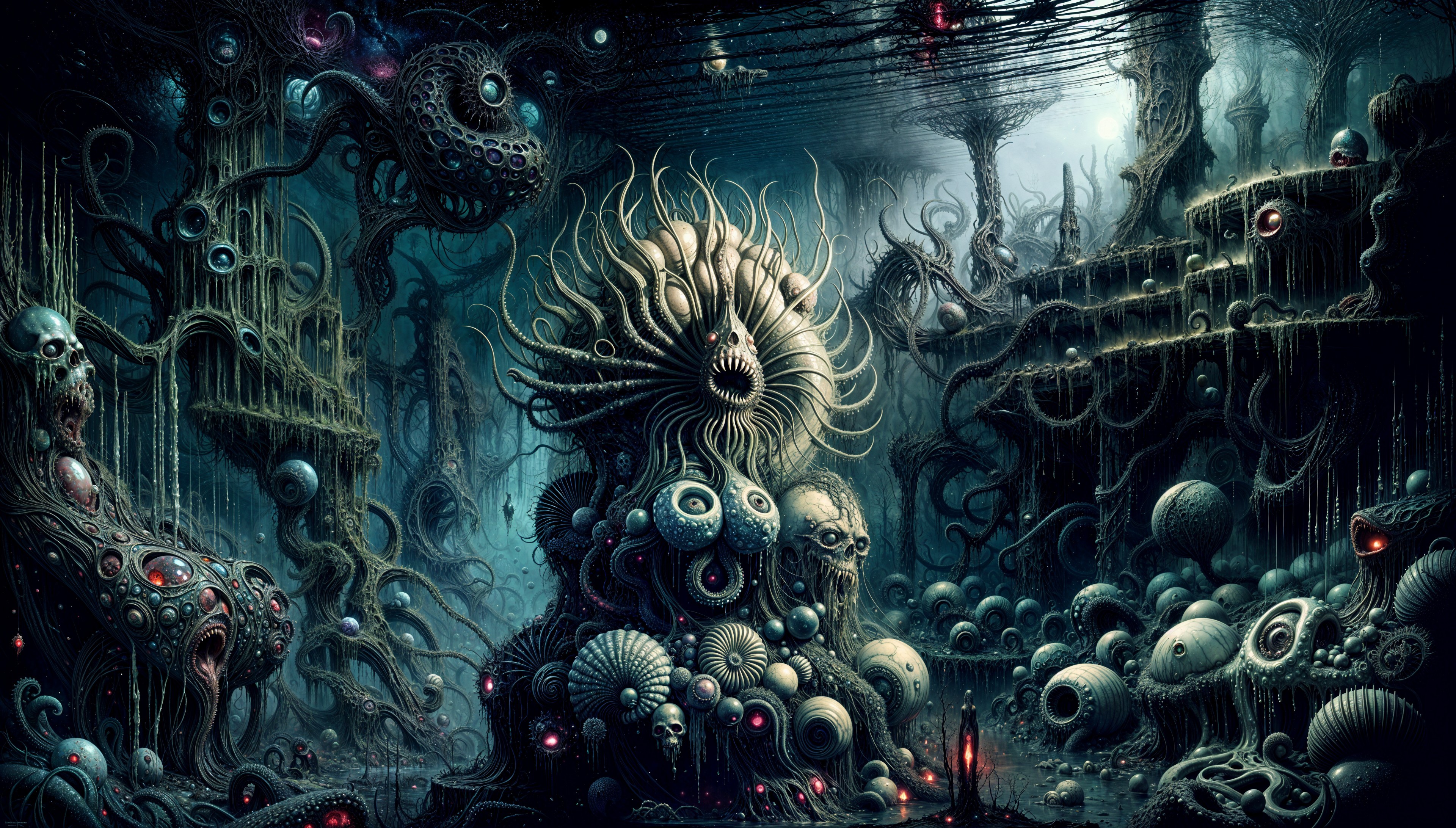 Surreal Underwater Landscape with Monstrous Creature