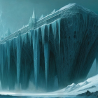 Colossal Ice-Covered Fortress in Snowy Landscape